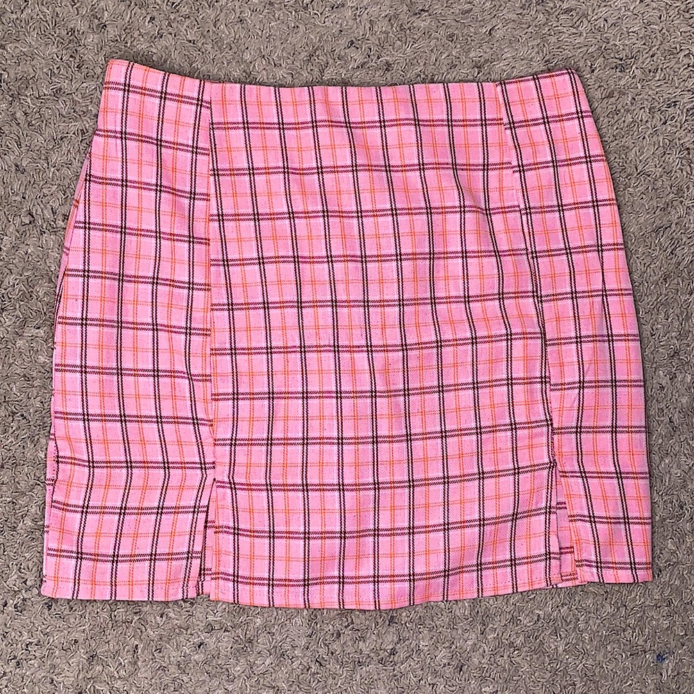Pink plaid skirt